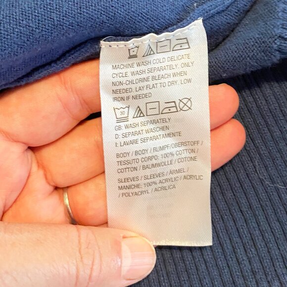 Adorable Grandma Sweater with Crocheted Sleeves Navy, Teal and Green - Picture 4 of 7